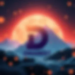 An illustration showcasing the DMarket logo within a digital landscape